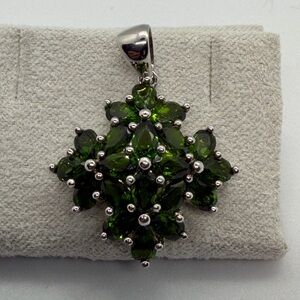 Green Nano Emerald Cluster Pendant 925 Sterling Silver New